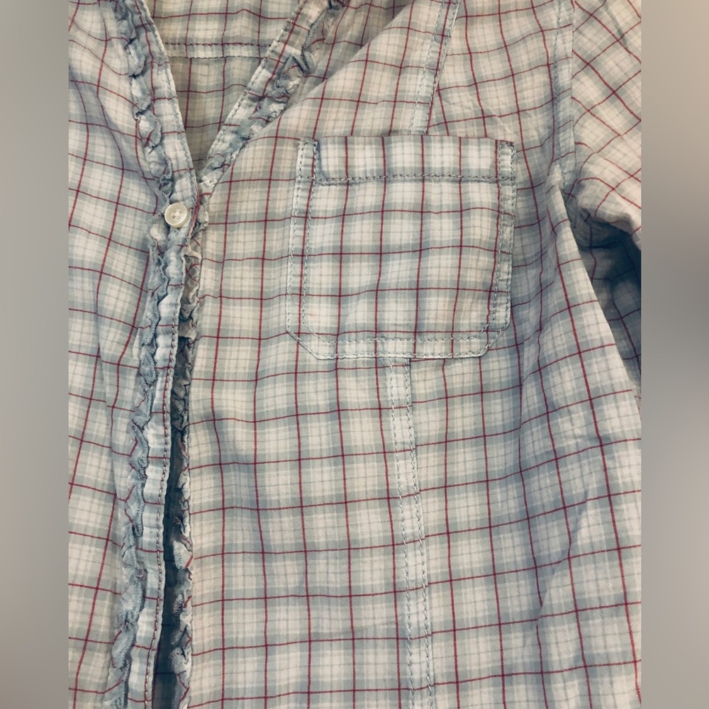 Plaid Button Down with Ruffle Trim - Picture 4 of 8